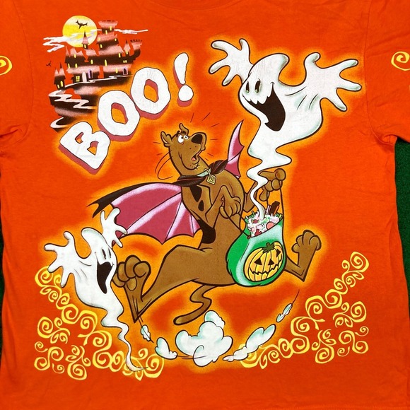 Vintage Scooby Doo Shirt Mens XL Orange Halloween Trick Or Treat Cartoon 90s Tee - Picture 3 of 16